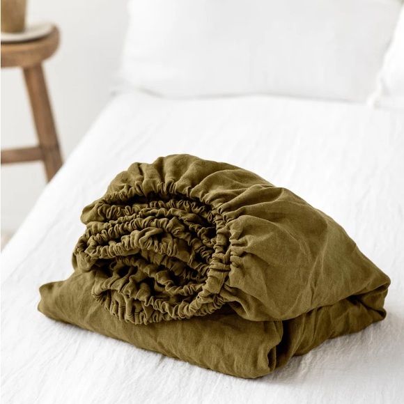 Magic Linen Olive Green flat sheet & pillow TWIN - Picture 1 of 3